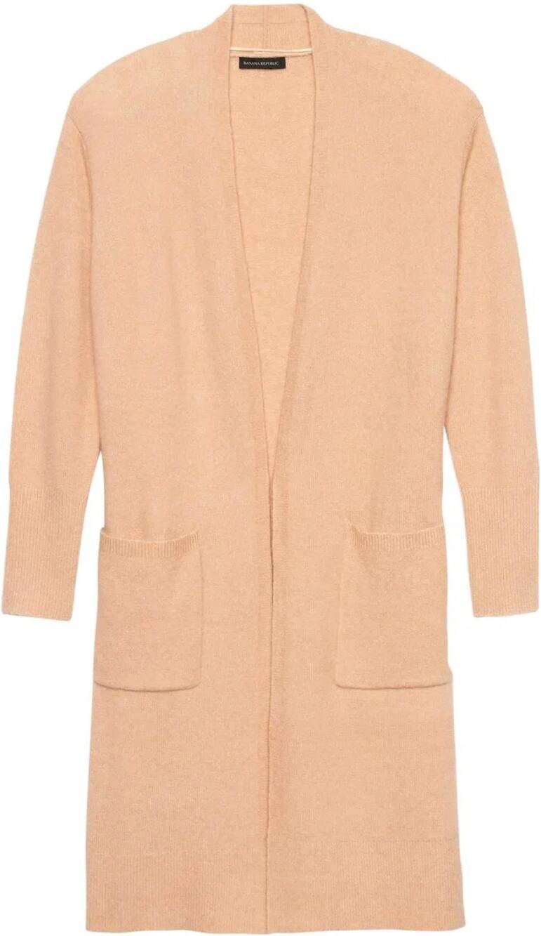 Banana Republic Fluffy Duster Wool Mohair Cardigan Open Mid Pockets Cream XS
